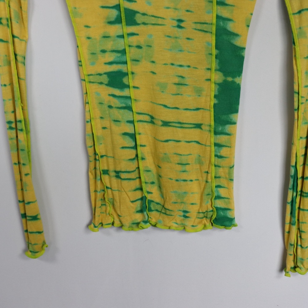 Wilfred Aritzia Tie Dye Fitted Long Sleeve Top Green Yellow XXS Stretch - Picture 3 of 6